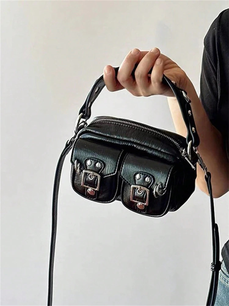 Bag women\'s 2024 new spice girl motorcycle camera bag small square bag high sense shoulder bag handbag