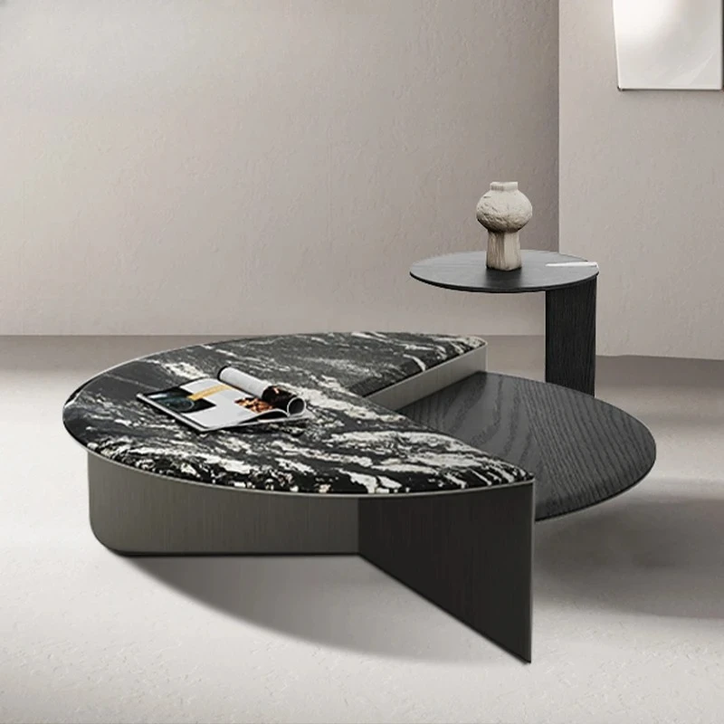 modern light luxury/round luxury stone marble coffee table side table high and low combination