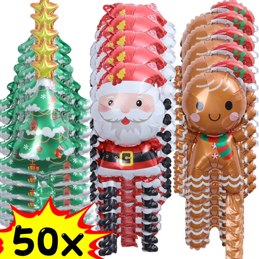 1/50Pcs Christmas Balloons Santa Claus Xmas Tree Handheld Foil Balloons Kids Gifts Toys for New Year Xmas Birthday Party Decor