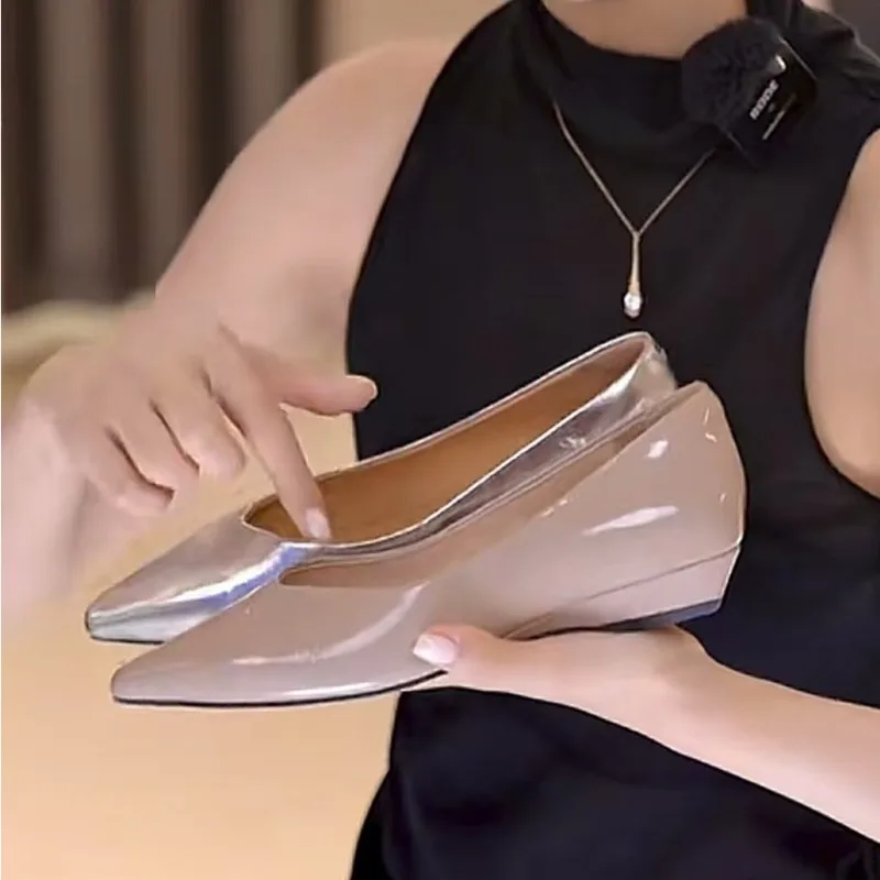 مريح المألوف النمط البريطاني أشار تو المنحدر كعب الانزلاق على أحذية نسائية واحدة ربيع الخريف وصول جديد #1