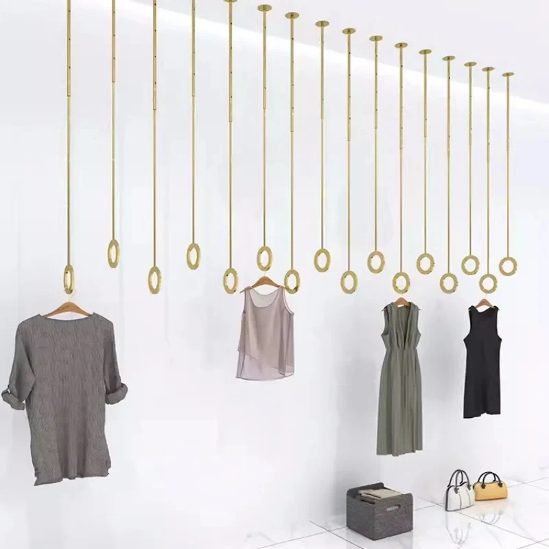 custom.Boutique Clothing Store Display Rack Wall Fixing Adjustable Height Garments Shop Rack Ceiling Hanging Clothes Rack