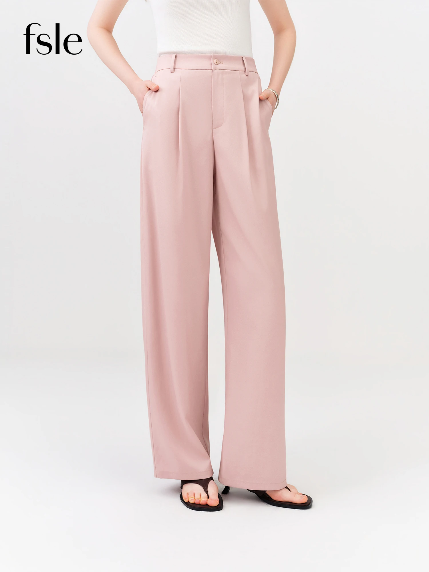 

FSLE 2026 Summer Women's High Waist Wide Leg Tailored Trousers Elasticized Back Waist for Office Commute and Daily Wear