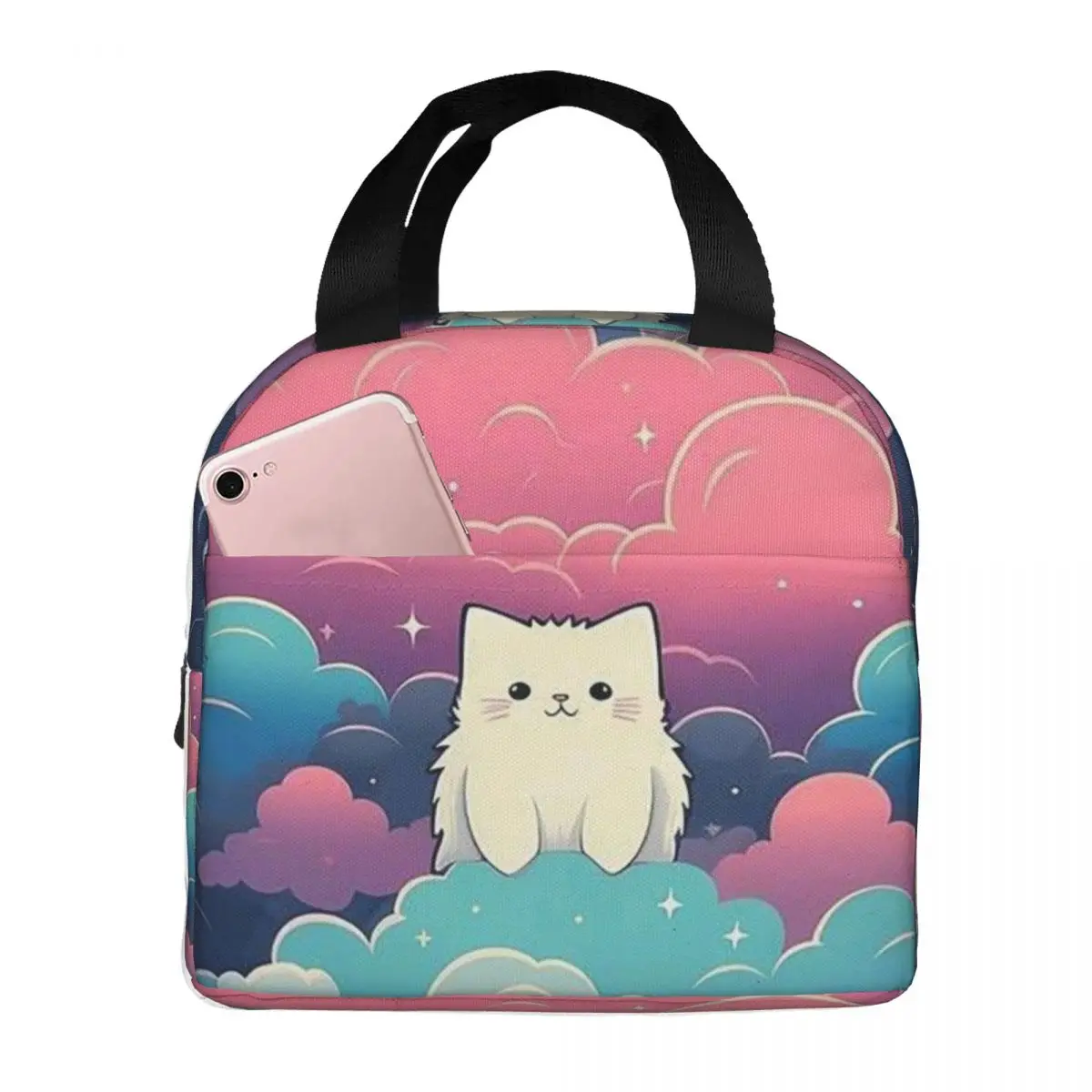 Night Black Cat On The Clouds Insulated Lunch Bag for Women Kids Portable Food Boxes Thermal Lunch Box Tote