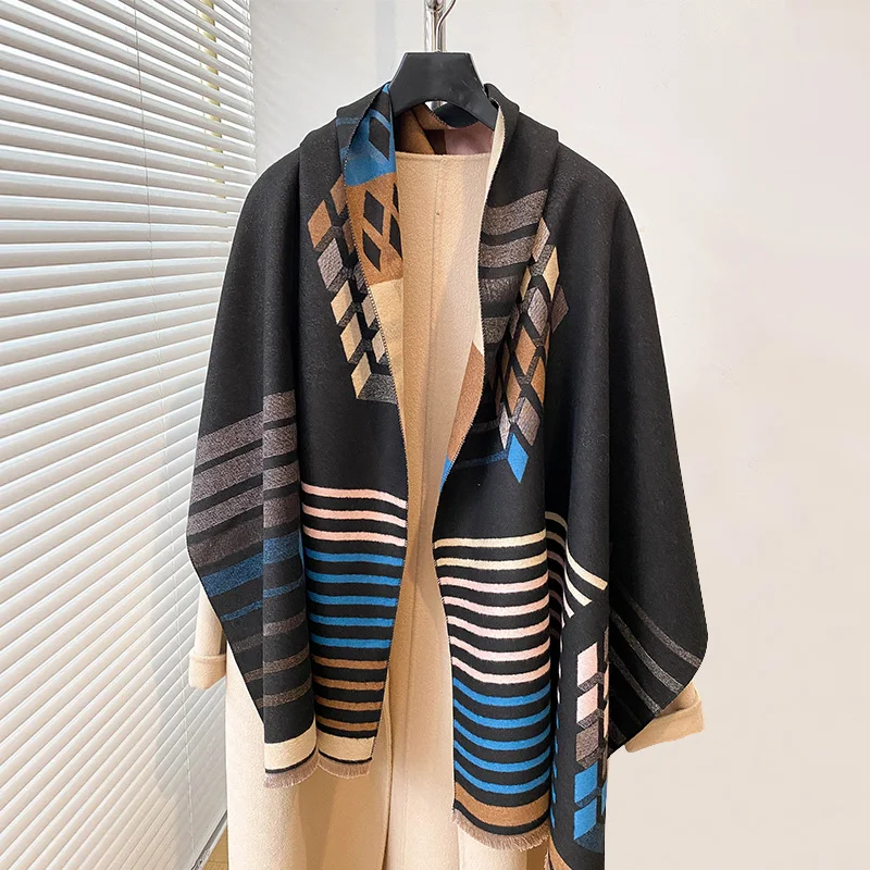 High-end luxury imitation cashmere warm scarf thickened 2024 autumn and winter new shawl Foulard Bufanda geometric abstract