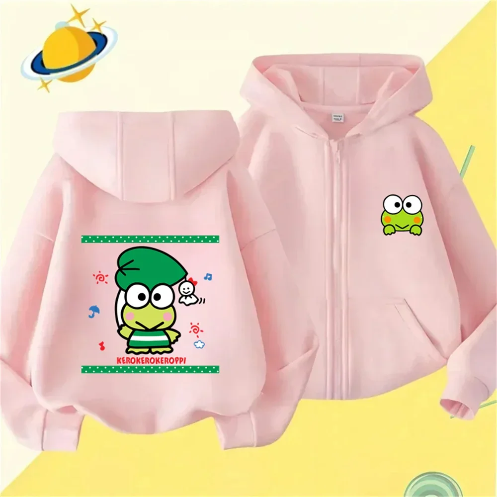 

Sanrio Kids Kero Keroppi Zipper Cardigan Boys Clothing Girls Clothing Sweatshirt Spring and Autumn Boys Long Sleeve Hoodie