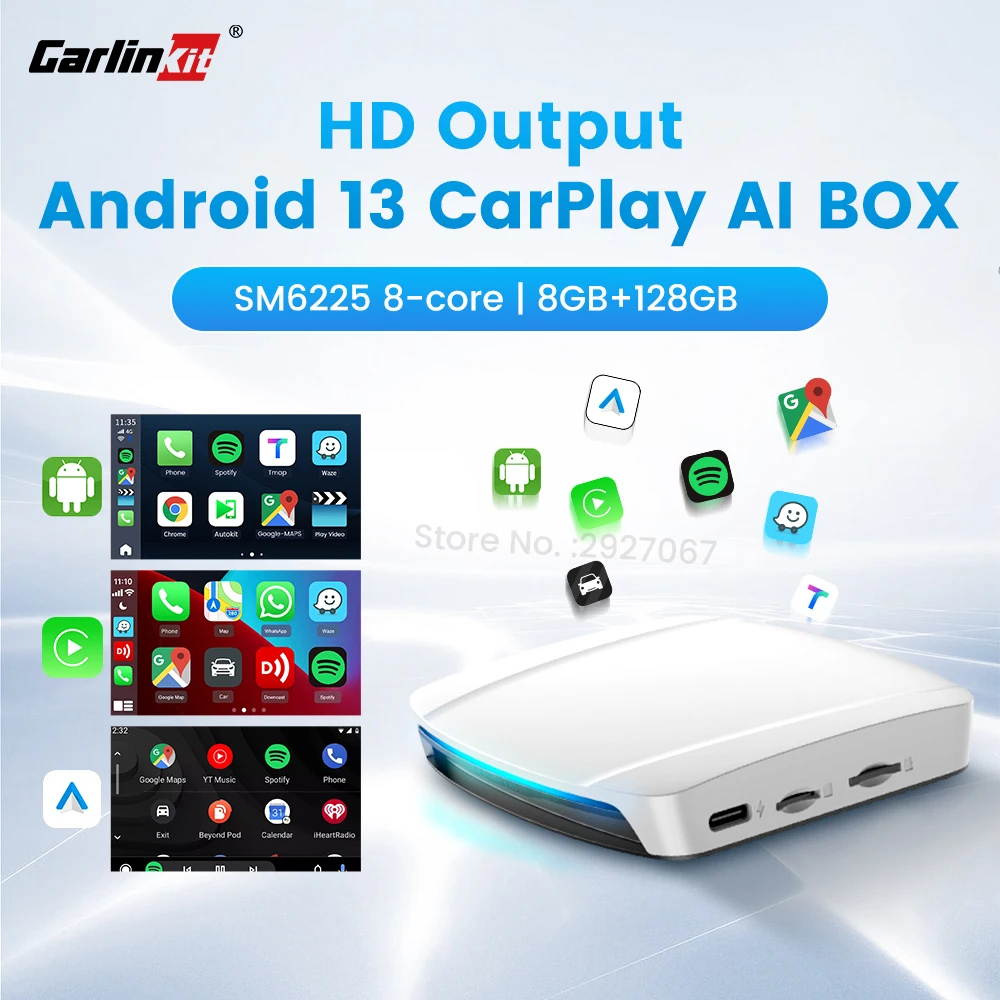 2024 CarlinKit CarPlay Ai TV Box Android 13 con uscita HD SM6225 Wireless CarPlay Android Auto Streaming Box 4 in 1 per auto OEM