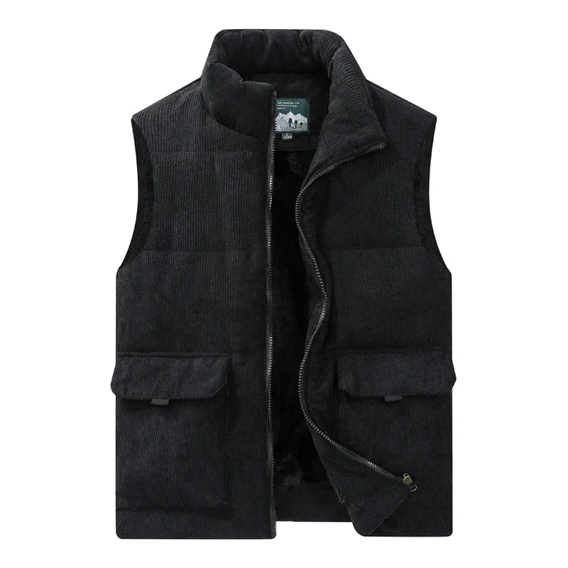 

Warm Winter Casual Outside Work Waistcoat 7X Men's Outdoor Corduroy Vest Zip Up Fleece Lined Sleeveless Jacket Male Thick Autumn
