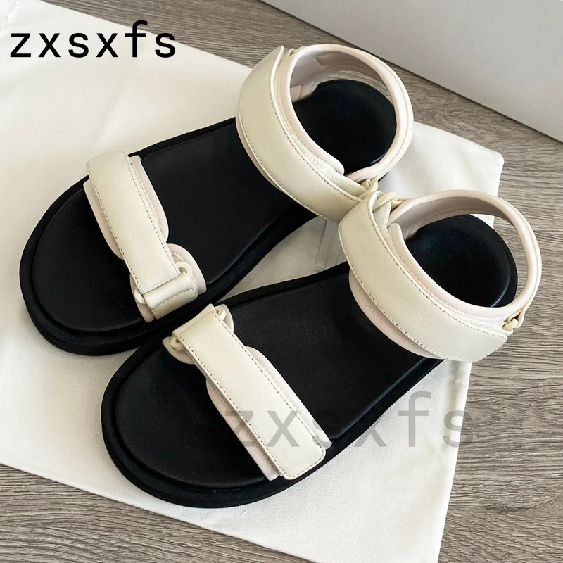 Luxury Brand Flat Beach Shoes For Women Real Leather Plarform Casual Rome Sandals Women Summer Holiday Sandals Women