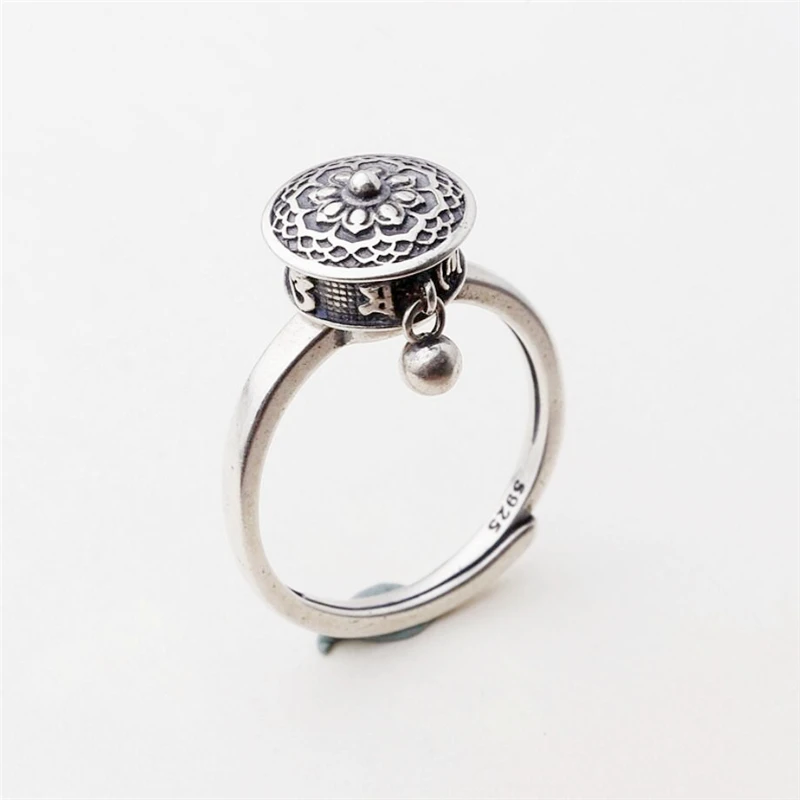 Sole Memory Rotatable Thai Silver Creative Amulet 925 Sterling Silver Fine Female Resizable Opening Rings RI635