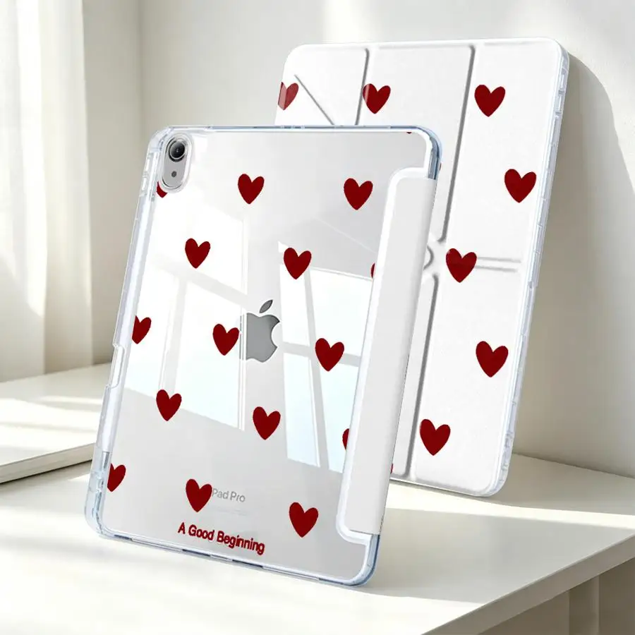Fashion Love Heart Pattern With Pen Slot Cover Tablet Case For Samsung Galaxy Tab A8 A11 S7 FE S8 S9 Plus S10 Lite A9 Plus