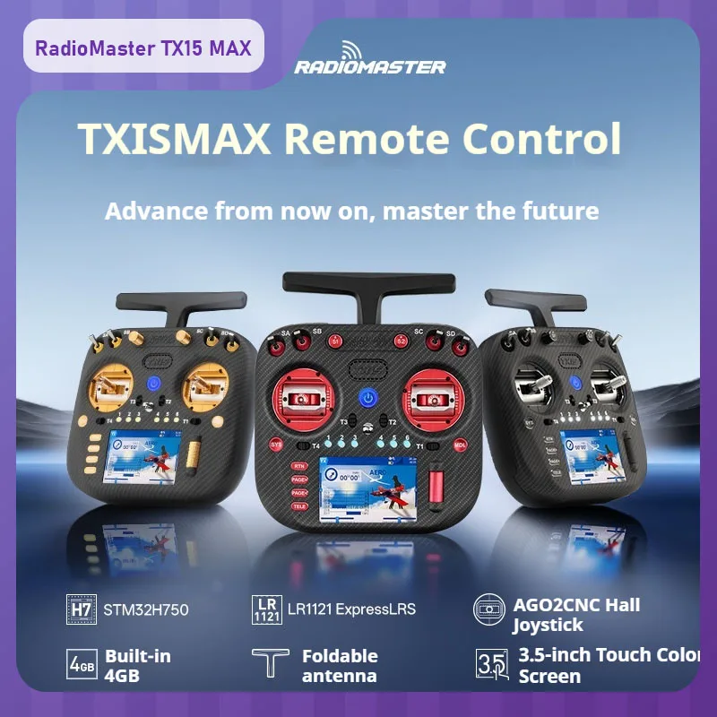 

RadioMaster TX15 MAX2.4G 16-канальный левый дроссельный пульт дистанционного управления с цветным сенсорным экраном ELRS 3,5 дюйма AG02 Джойстик Холла с ЧПУ