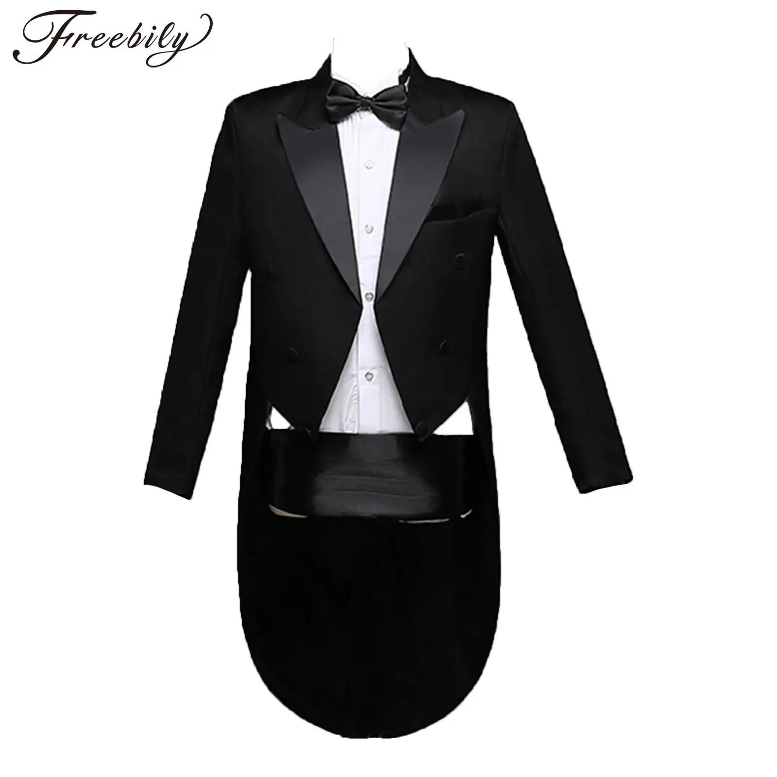 

Mens 4Pcs Formal Gentlemen Suit Long Sleeve Lapel Tuxedo Jackets with Pants and Bow Tie Girdle for Wedding Birthday Party Prom