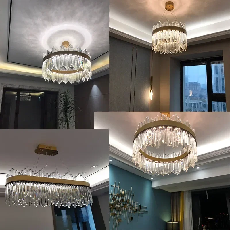 Luxury Modest Crystal Ceiling Pendant Light for Living Dining Table Room Kitchen Gold Hanging Chandelier Home Decor Indoor Lamps