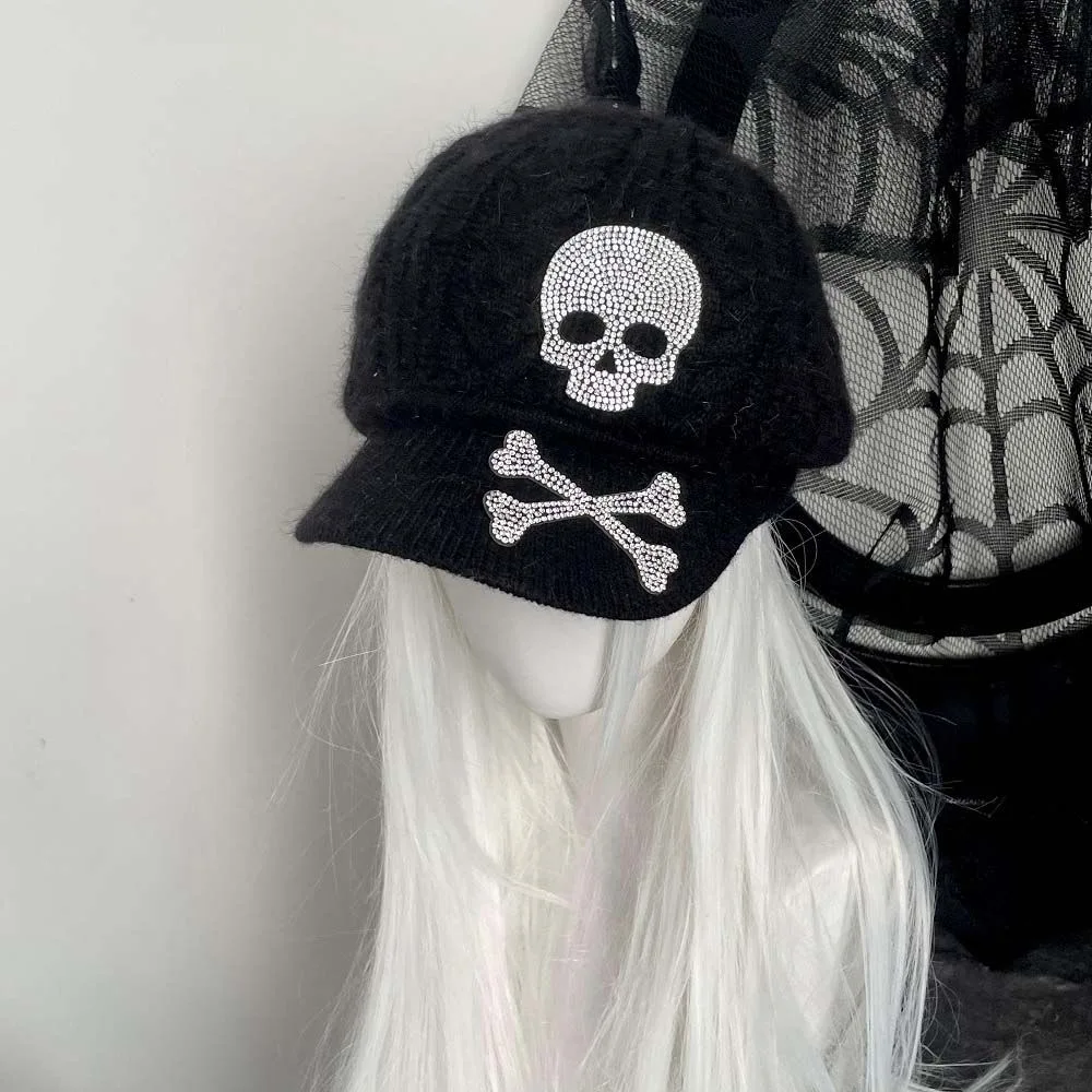 Subcultuur Baret Harajuku Y2k Meisje vrouwen Gothic Lolita Goth Bone Skull Punk Cap Y2K Schedel Breien Hoed Cool Girl hoofdtooi
