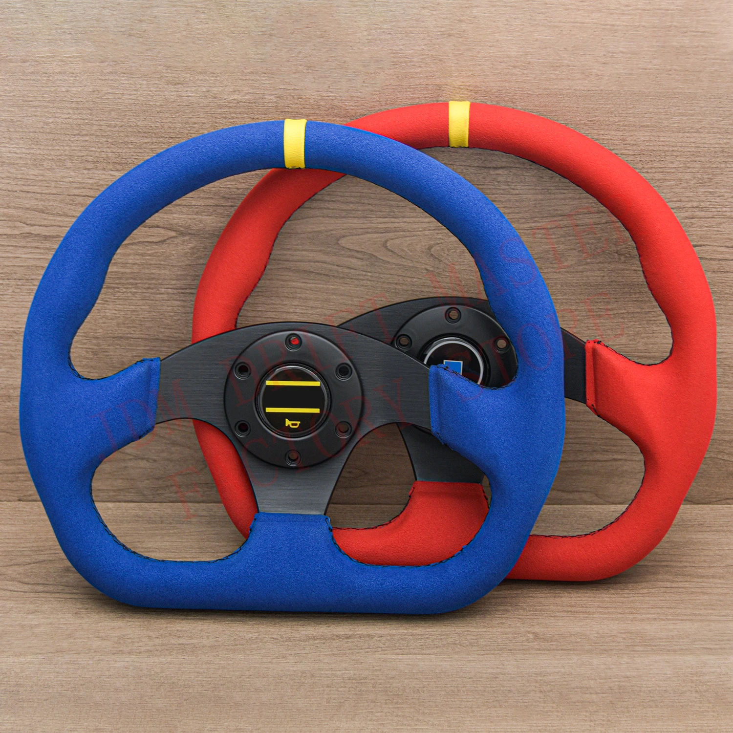 Red/Blue JDM D Shape Simulator Gaming Sport Nardi Steering Wheel Flat Sim Racing Suede Leather Steering Wheel for Universal