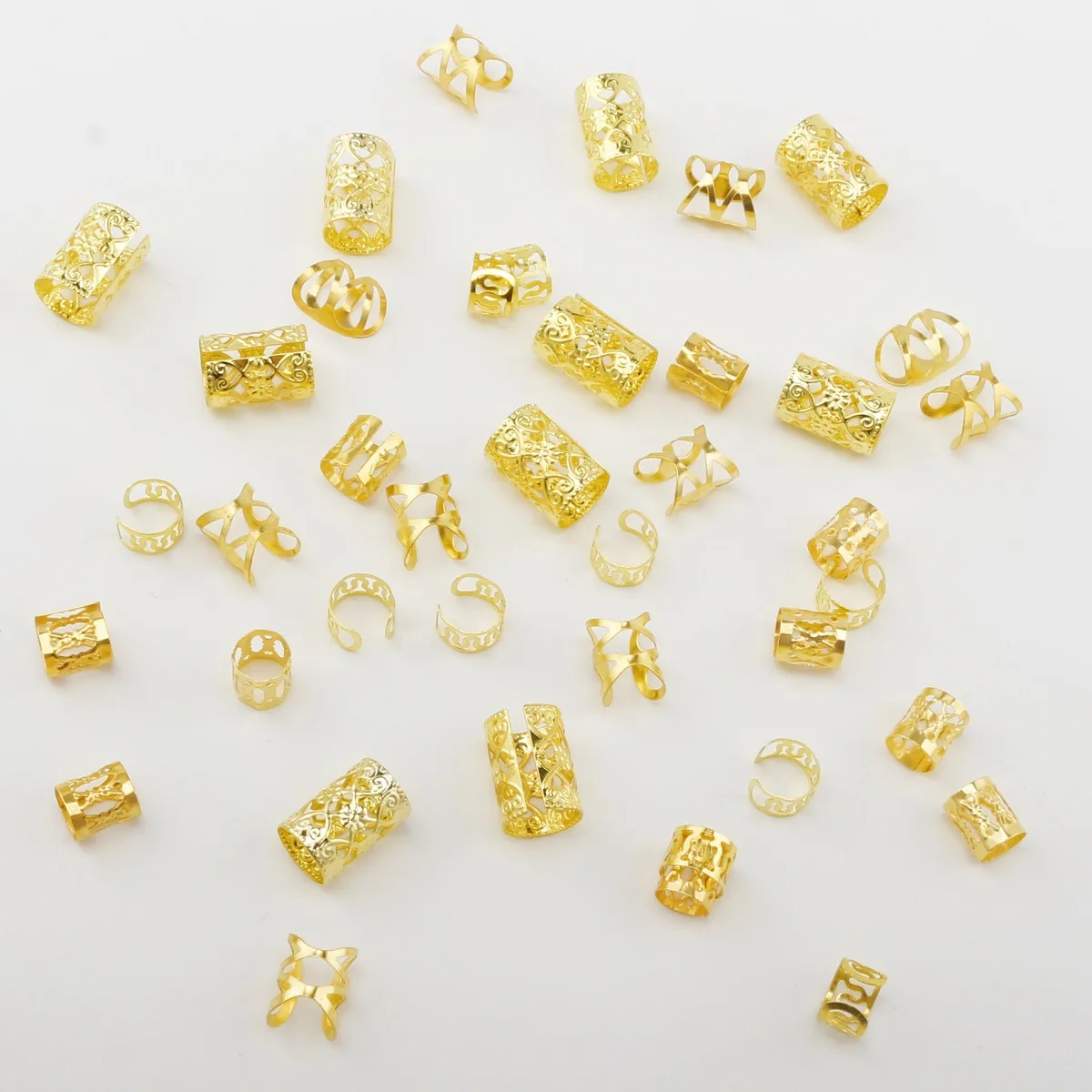 40 unids/bolsa conjunto de anillos para el cabello de peluca Dreadlock hueca dorada-peluca DIY piezas de accesorios para el cabello trenzado Dread para manualidades