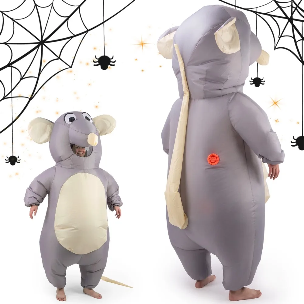 Aufblasbares Mäusekostüm für Erwachsene, Ganzkörper-Mäuseanzug in Grau, 150-190 cm, leichtes Polyester für Halloween, Cosplay, Kostümparty, Festival, Parade, Faschingskostüm.