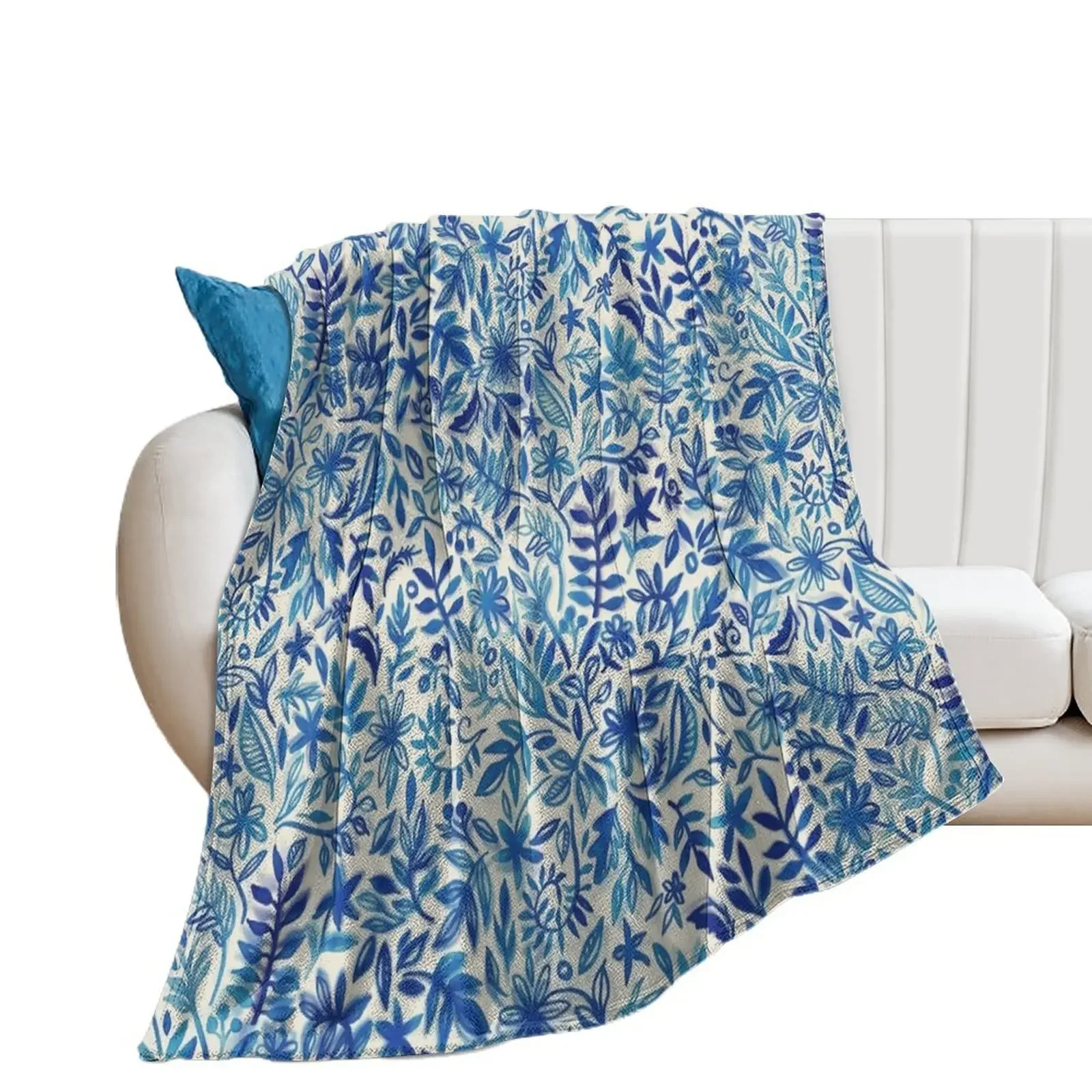 

Floating Garden - a watercolor pattern in blue Throw Blanket Winter beds Bed covers Blankets