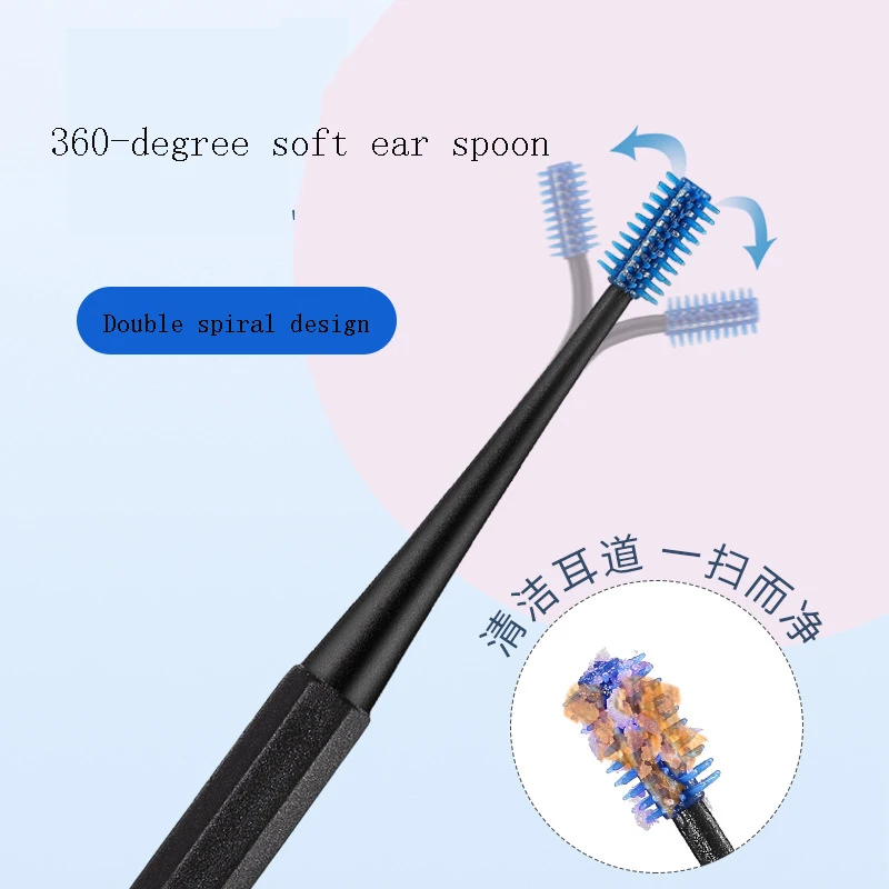 360 Degree Ear Cleaner Soft Silicone Ear Pick Double-ended Earpick Wax Spoon Spiral Ear Clean Tool Spiral Design Curette Remover