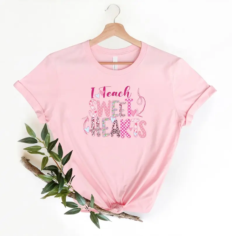 I Teach Sweet Hearts Shirt Teacher Gift Valentines Days Gift for Teacher Short Sleeve Top Tees O Neck 100%Cotton Streetwear goth