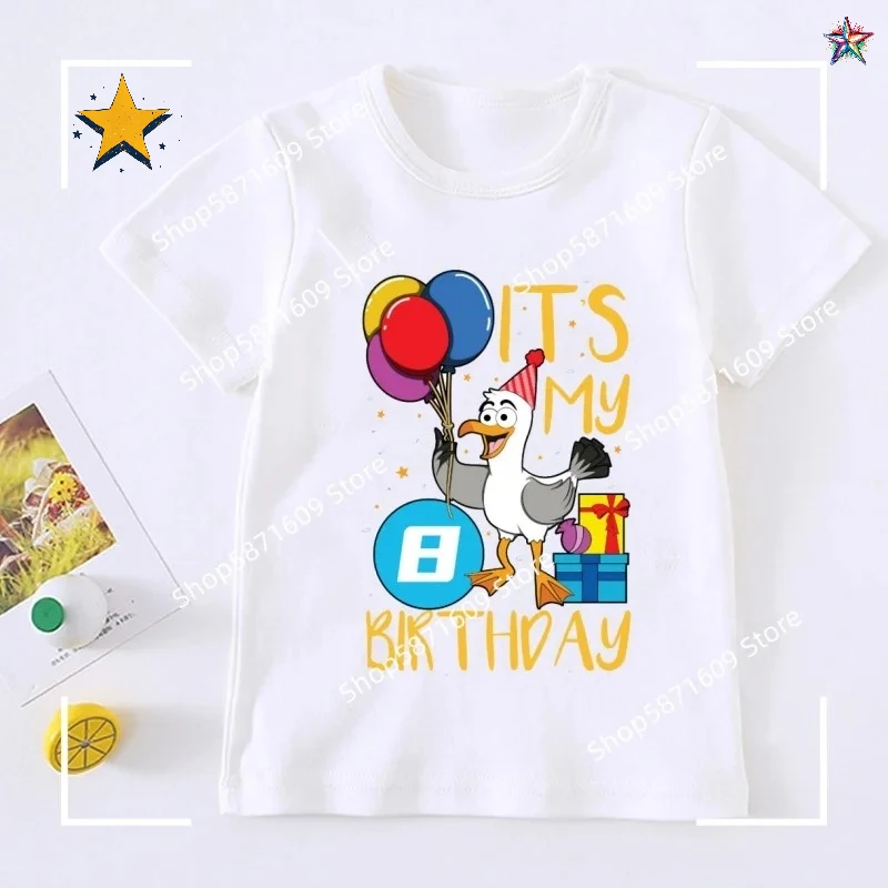 Big rooster picture birthday gift printed children's T-shirt balloon number boy and girl short sleeved T-shirt