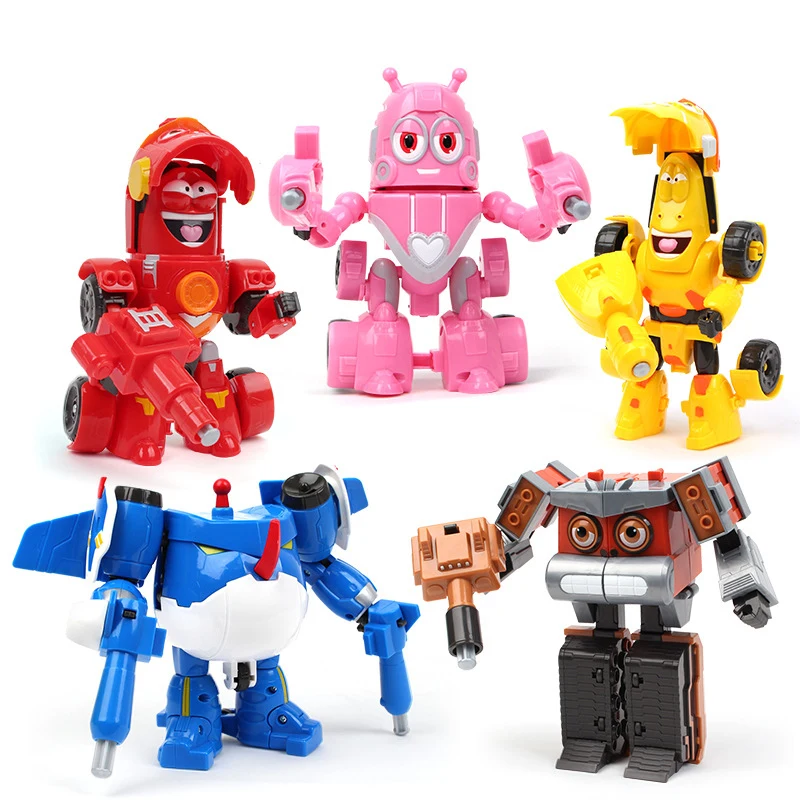 Creative Funny Cartoon Animal Larva Deformation Robot Robocar Combination Transformation Mech Warrior Set Children Toys Gifts