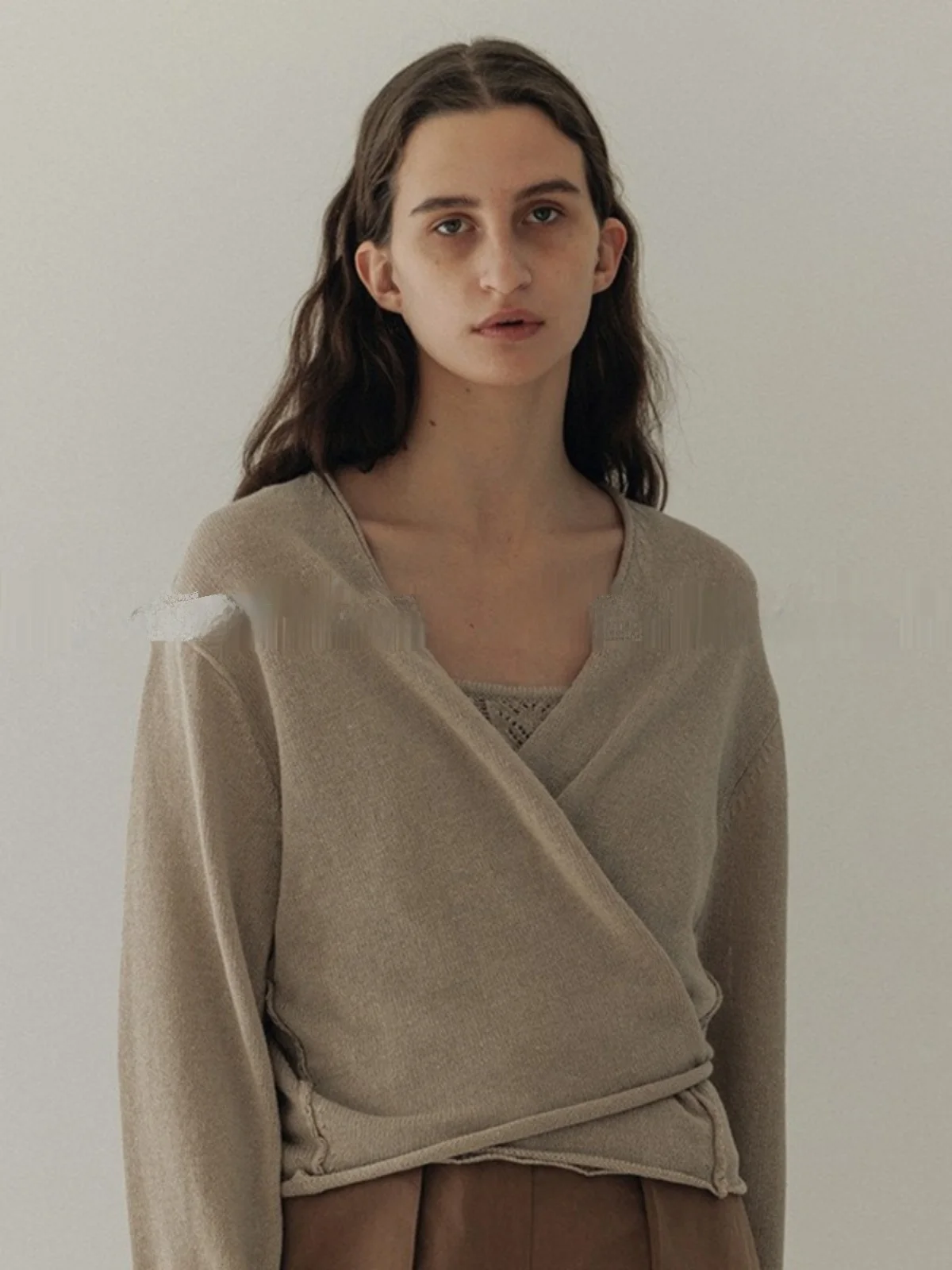 

MonicMoia24 Vintage Spring Knitted Hollow out Strap Vest Versatile Long Sve ort Coat Korean Sle Commute Pure Color