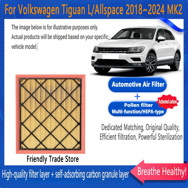 

Автомобильный воздушный фильтр, воздушный фильтр двигателя автомобиля для Volkswagen Tiguan L/Allspace 2018 ~ 2024 23 MK2, комплект угольного салонного фильтра, автозапчасти