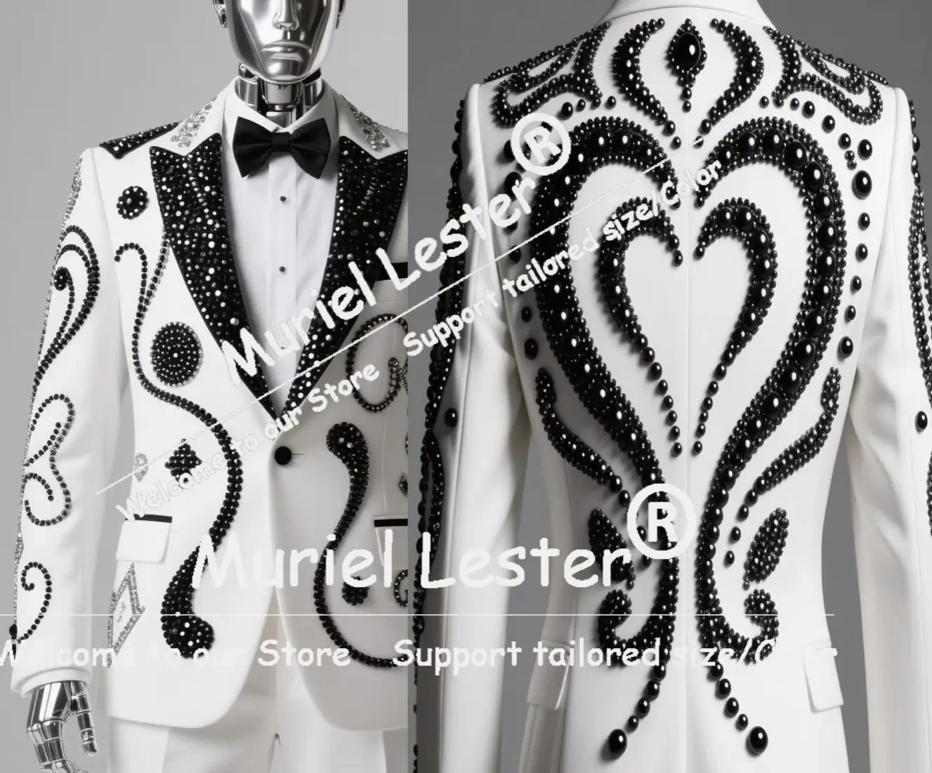

Elegant Pearls Beaded Suit Attire For Men Slim Fit Brilliant Sequins Lapel Groom Prom Tuxedos Man Blazers Customied 2 Piece Sets