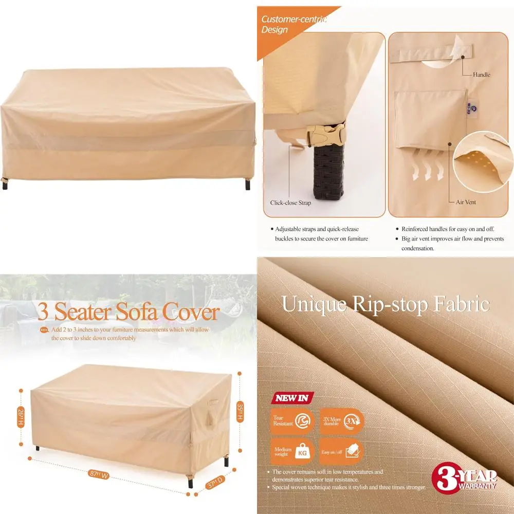 

3-seater outdoor sofa cover, heavy duty patio sofa cover, outdoor couch cover waterproof, high wind resistant design for patio c