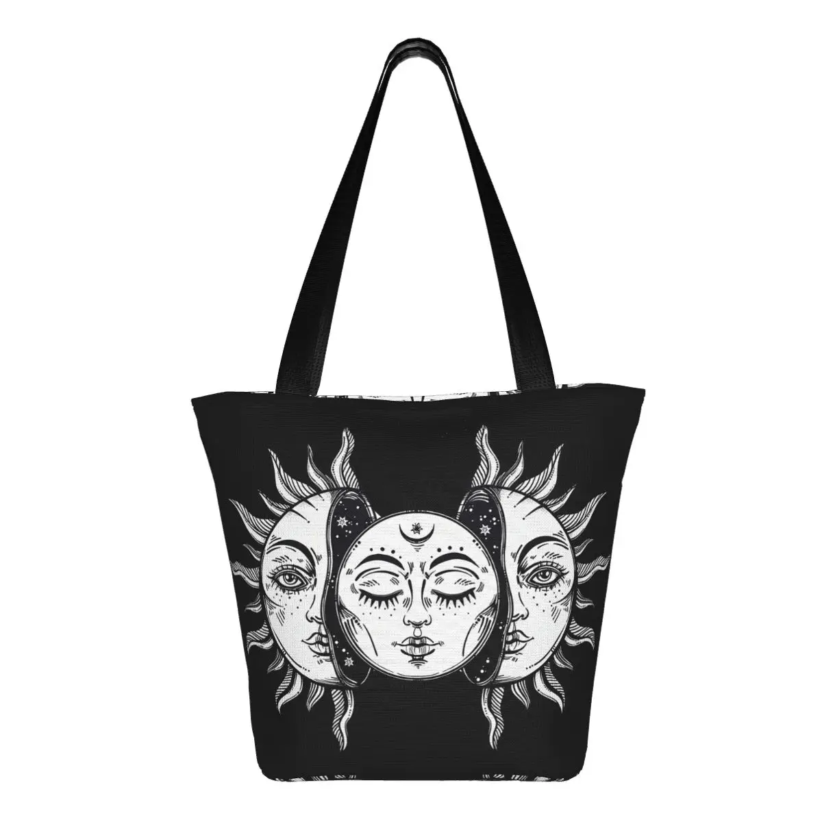 Vintage Zonsverduistering Zon En Maan Polyester Outdoor Meisje Handtas, Vrouw Boodschappentas, Schoudertas, Canvas Tas, Cadeau Tas