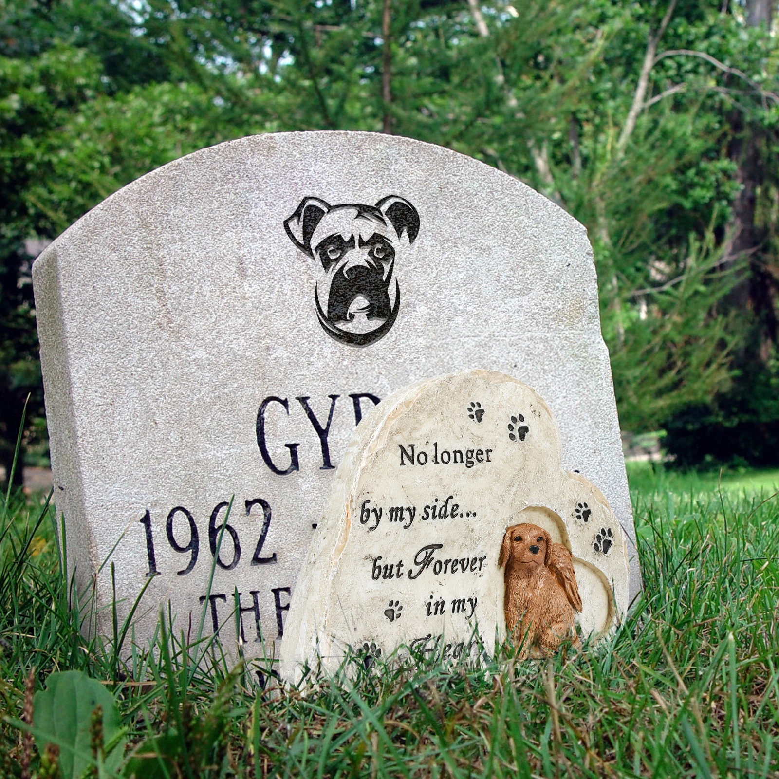 Batu Memorial anjing Resin hewan peliharaan Memorial simpati patung berbentuk hati kaki anjing melangkah taman Headstone hewan peliharaan hadiah luar ruangan anjing