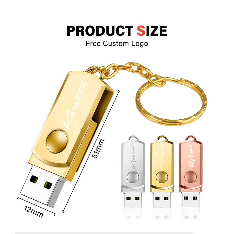 JASTER Rotatable Metal USB 2.0 Flash Drives 128GB 64GB Business Gift Pen Drive with Key Chain Memory Stick 32GB 16GB 8GB U Disk