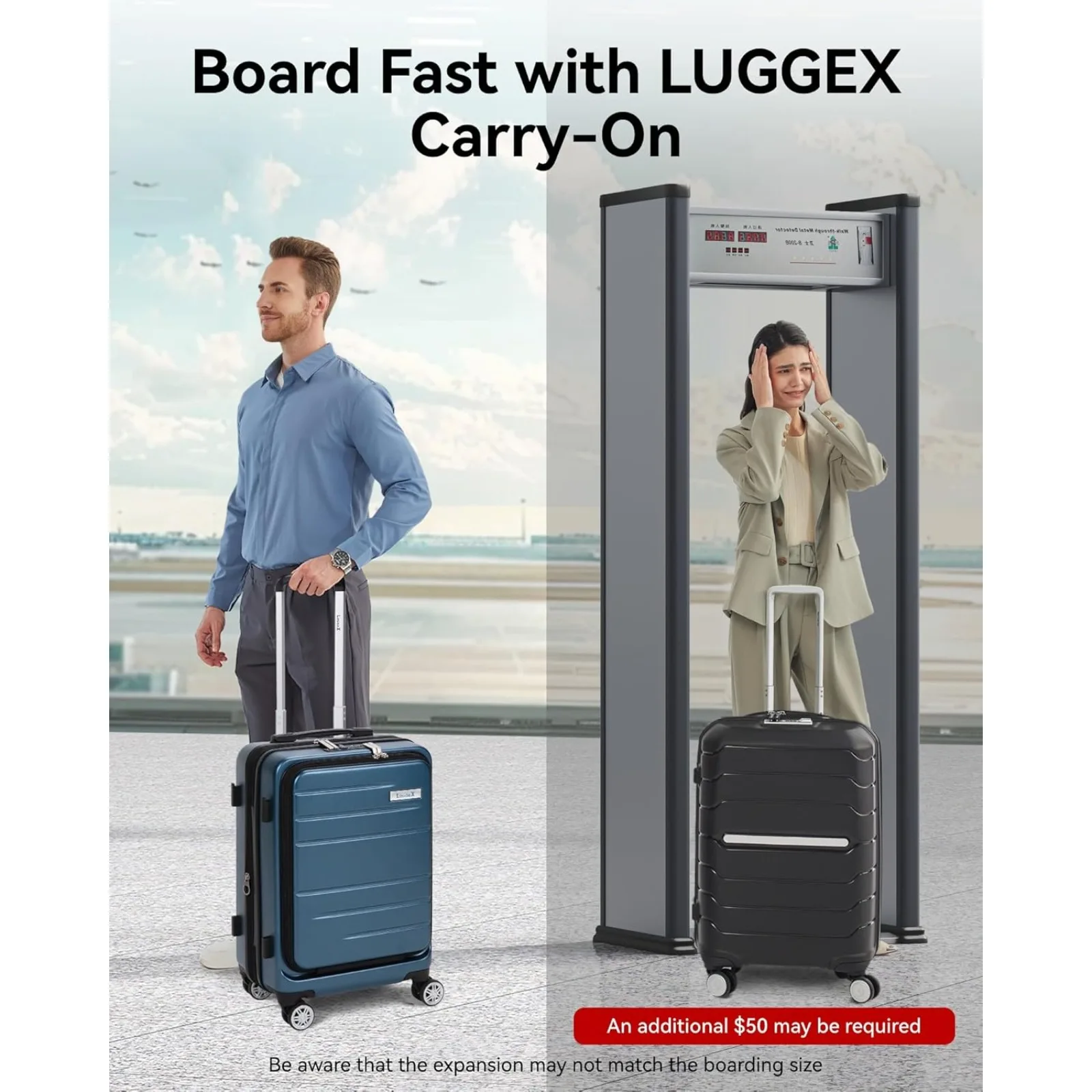 LUGGEX Carry On Luggage 22x14x9 Airline Approved, Expandable Polycarbonate Suitcase with Front Pocket (White, 20 Inch, 36.1L)