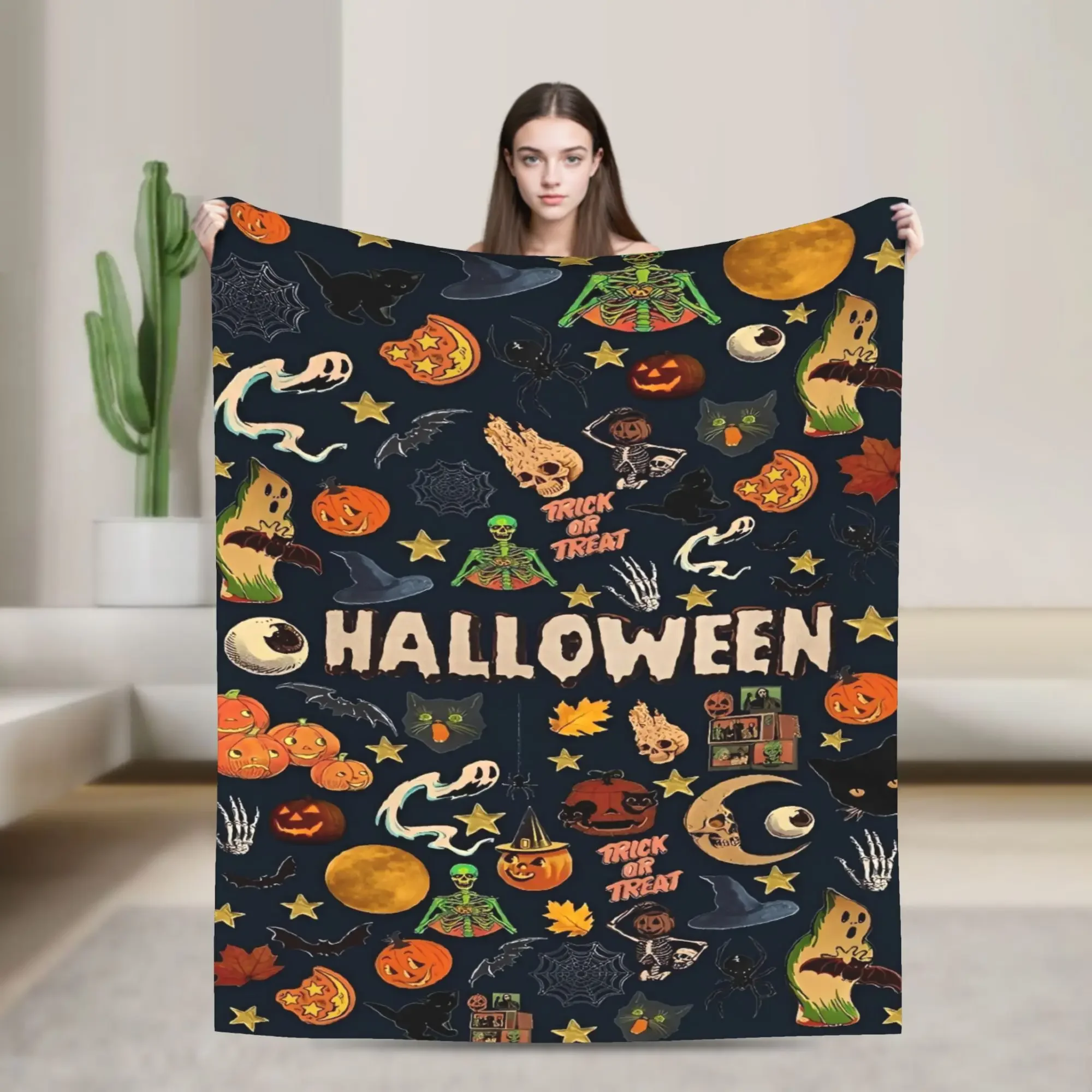 

Halloween Themed Throw Blanket Soft Cozy Plush Bedding for Living Room Couch Bed Cover Perfect for Boys Girls