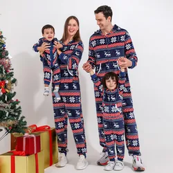 Christmas Family Matching Pajamas Sets Winter Xmas Snow Elk Printed Pyjamas Mother Daughter Father Sleepwears Suit Clothes