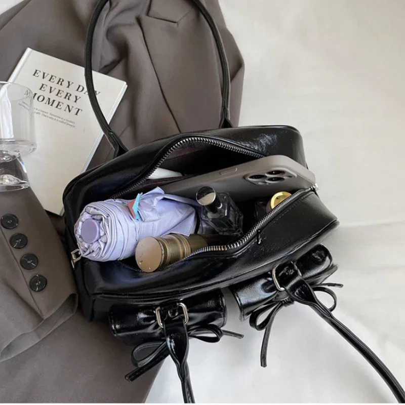 بو الجلود الإناث حقيبة تحت الإبط بورجوندي حقائب يد كبيرة محفظة خمر المرأة الأعمال حقائب كتف السيدات بسيطة تخفيف حمل حقيبة #4