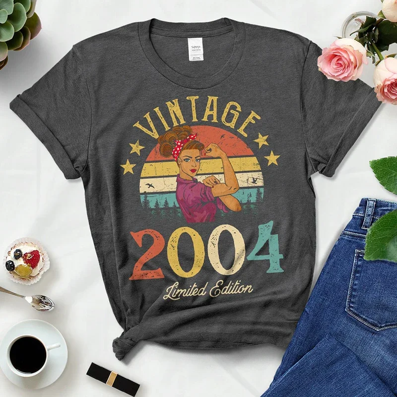 Vintage Clothes 2004 20th 20 Years Old Birthday Party Gift Graphic T Shirts Women Retro Fashion Tee Shirt Femme Summer