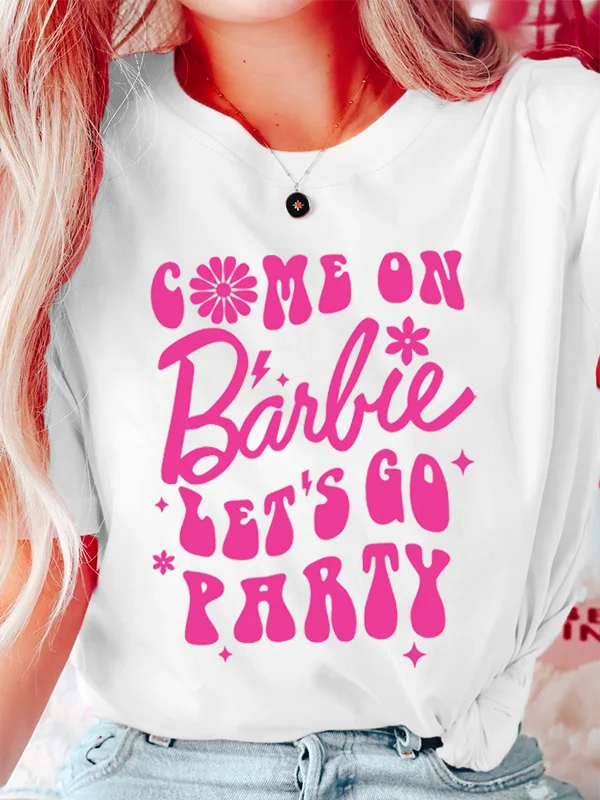 Come on Barlie Let Is Go Party Parint Women T-shirt 2024 New Voguish Valentine's Day Female Shirt Hot Sale Fashion Couple Tee