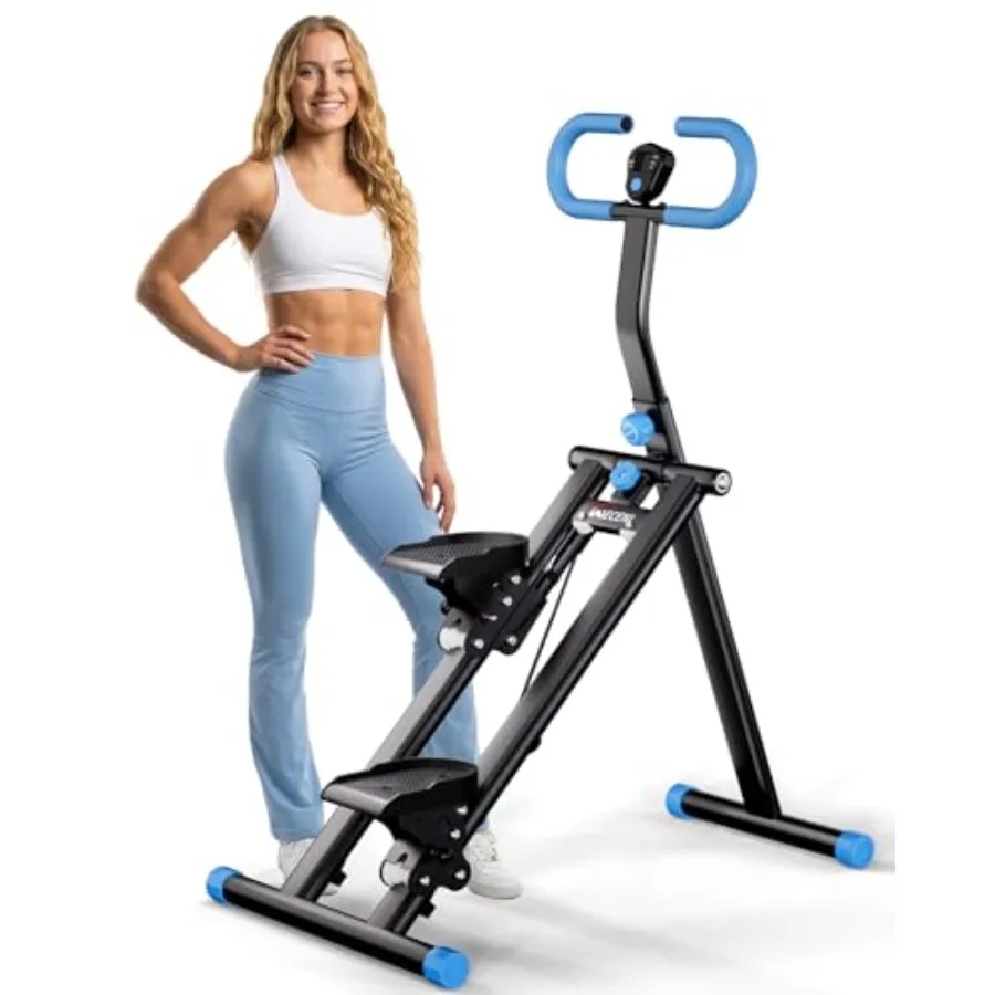 Home stair stepper: folding steel stair climber in black with LCD monitor, ultra-quiet operation for full-body and glute workou