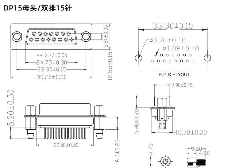 2 Stück DP9 Pin Rivet Fishhook Typ DB9/15/25/37 Stecker und Buchse Gerade Lötplatte Serieller Anschluss RS232 COM – Detail 4