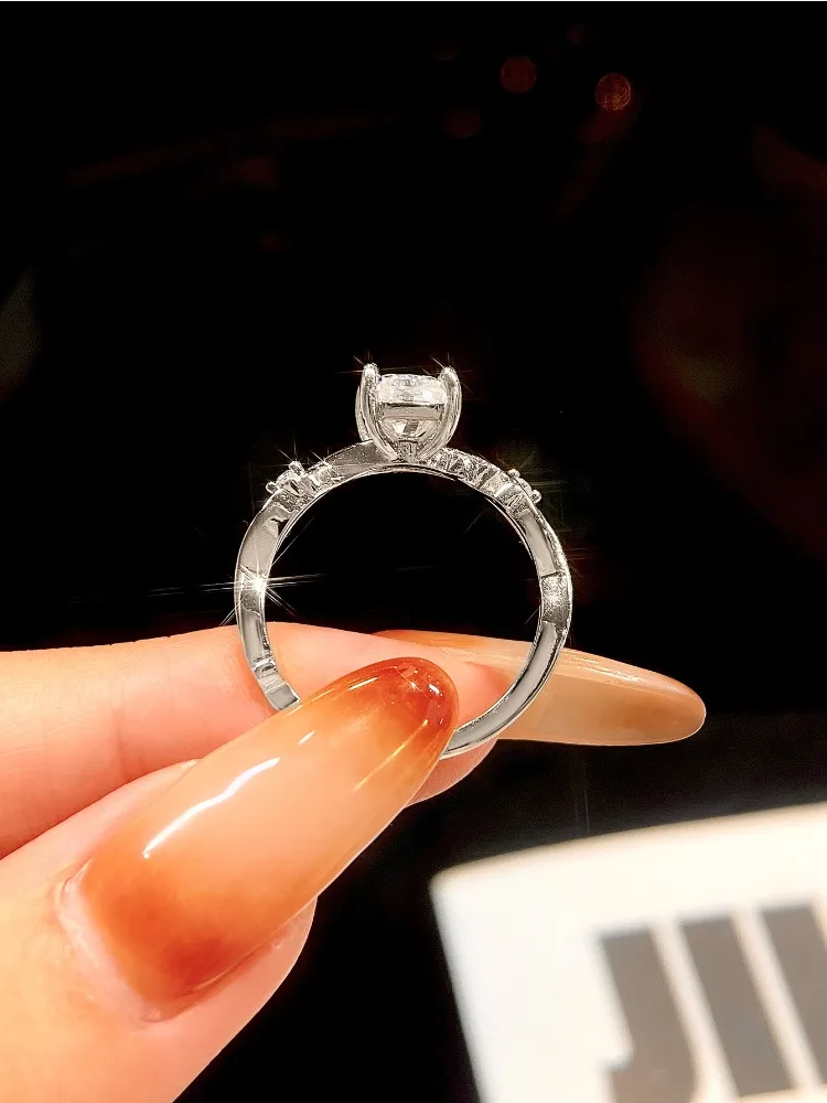 Fashion Shiny Real 2CT D Color Moissanite Diamond Engagement Ring For Women Wedding Anniversary High Quality Bridal Jewelry
