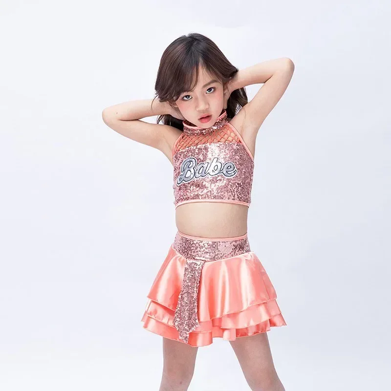 Children's  Girl's sequin jazz dance  cheerleading street pompadour skirt dance costume