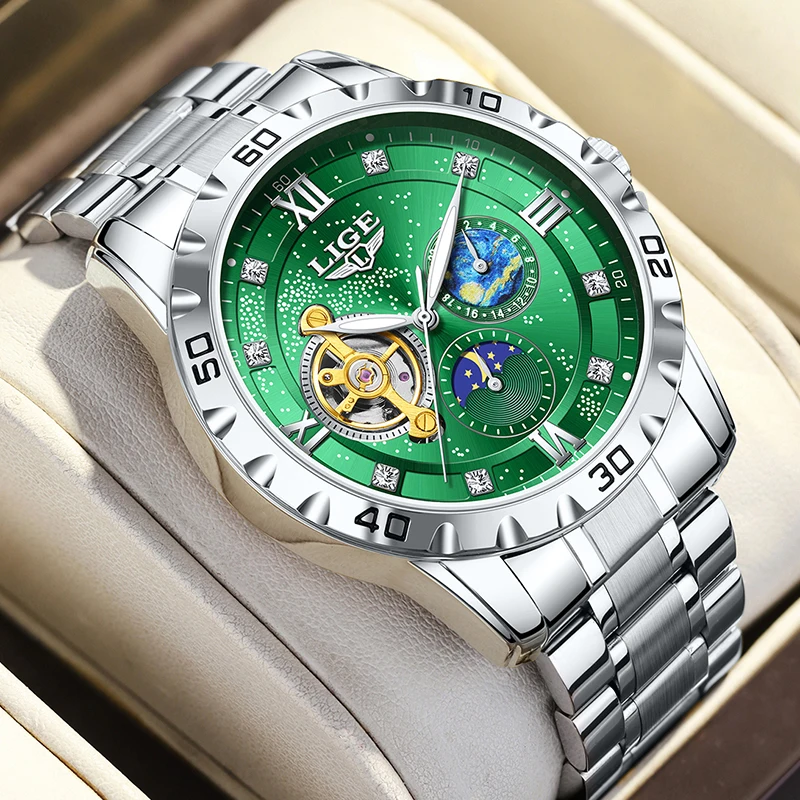 LIGE Top Brand Luxury Men's Mechanical Wristwatches Outdoor Sports Waterproof Automatic Watch For Men Fashion Business Watch Men