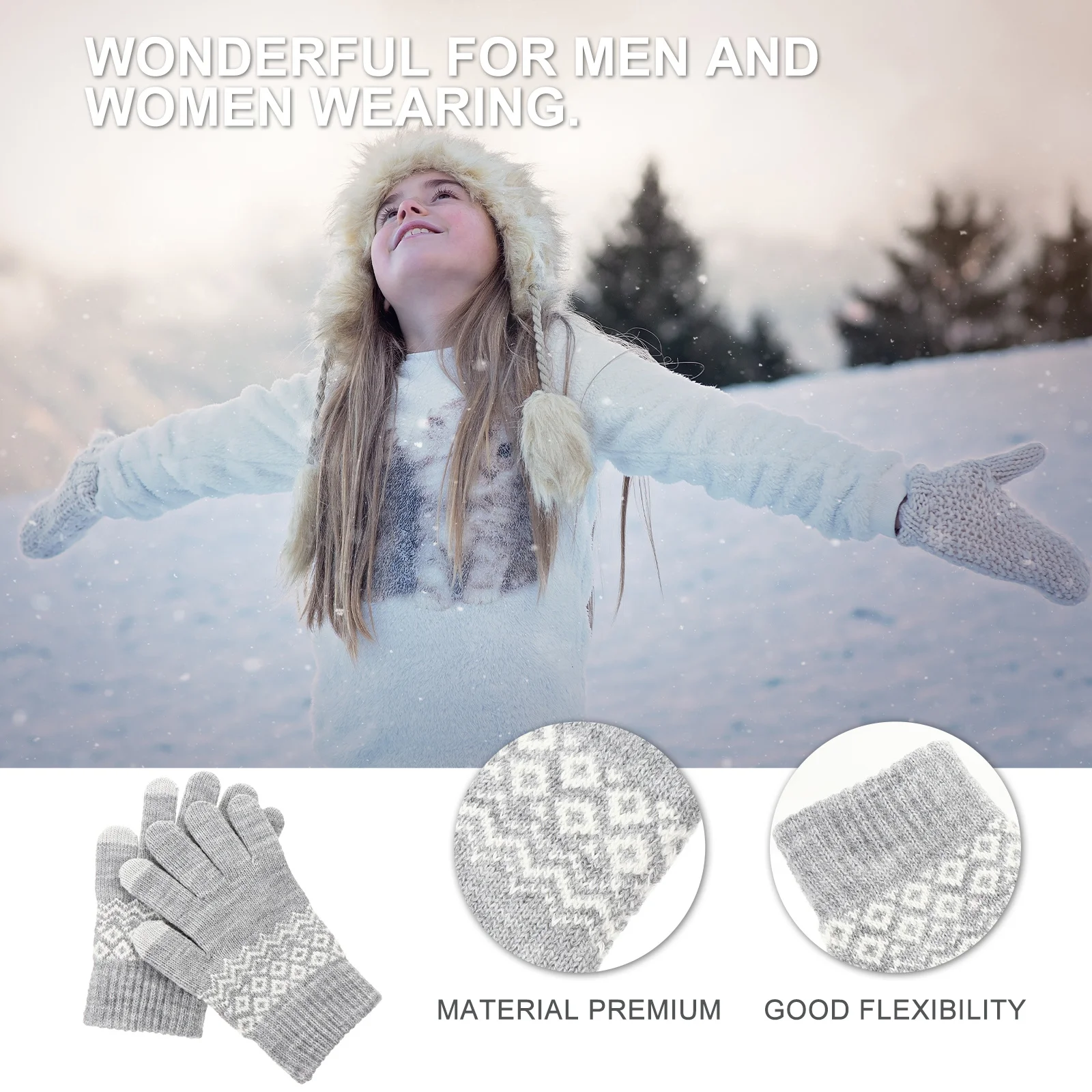 

1 Pair Knitted Gloves Thick Warm Windproof Elastic Winter Riding Mitts Acrylic Unisex