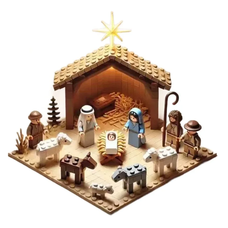 

Рождественская сцена MOC, строительные блоки, модель овчарки Иисуса/овцы, совместимые с кирпичами LEGO, игрушки, рождественские пасхальные подарки