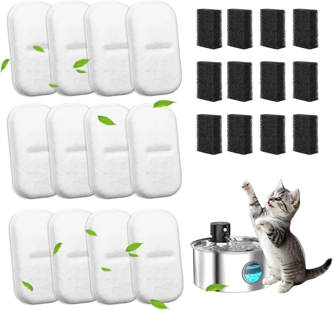 Pet Water Fountain Replacement Filter Activated Carbon Sponge for Stainless Steel Bowl Drinking Accessory Cats Dogs Household