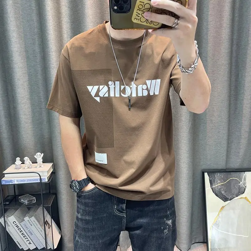 Stylish Letter Printed T-shirts Men\'s Clothing Short Sleeve Summer All-match Youthful Vitality O-Neck Casual Commute Pullovers