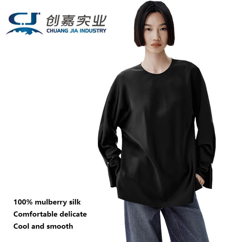 High-end Natural Silk Women's T-shirt Original Design New Style Elegant Fashionable Top With Shining Luster and Soft Texture