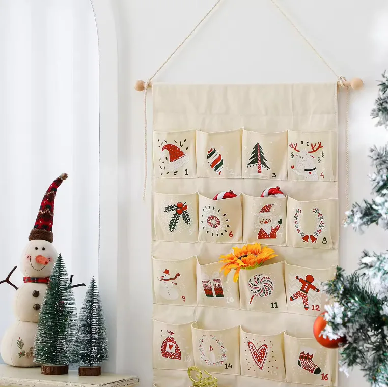 

Christmas Ornaments, Christmas Advent Calendar, Canvas Bronzing Number Wall Calendar, 24 Pockets